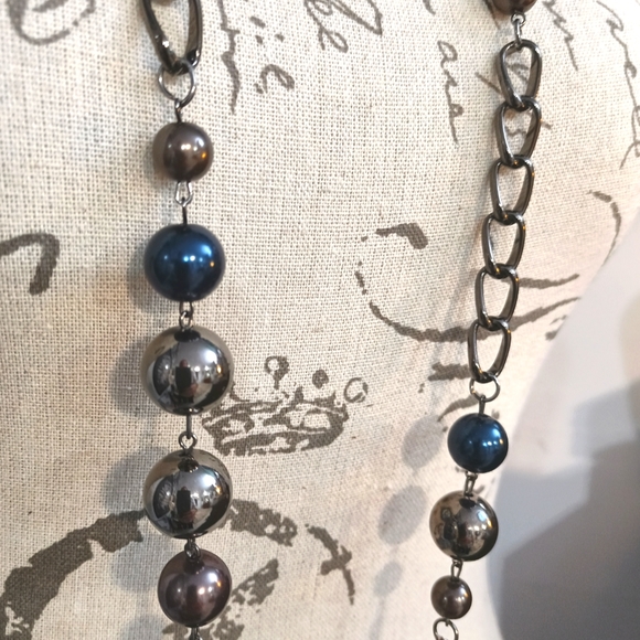 Long versatile necklace gray & navy blue - Picture 6 of 6